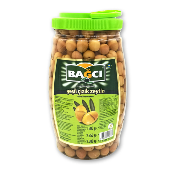 Bagci - Angeschnittene Grüne Oliven mit Kern - 1500g